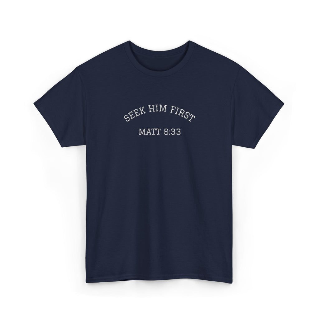 Seek Him First Navy Blue Embroidered T-shirt